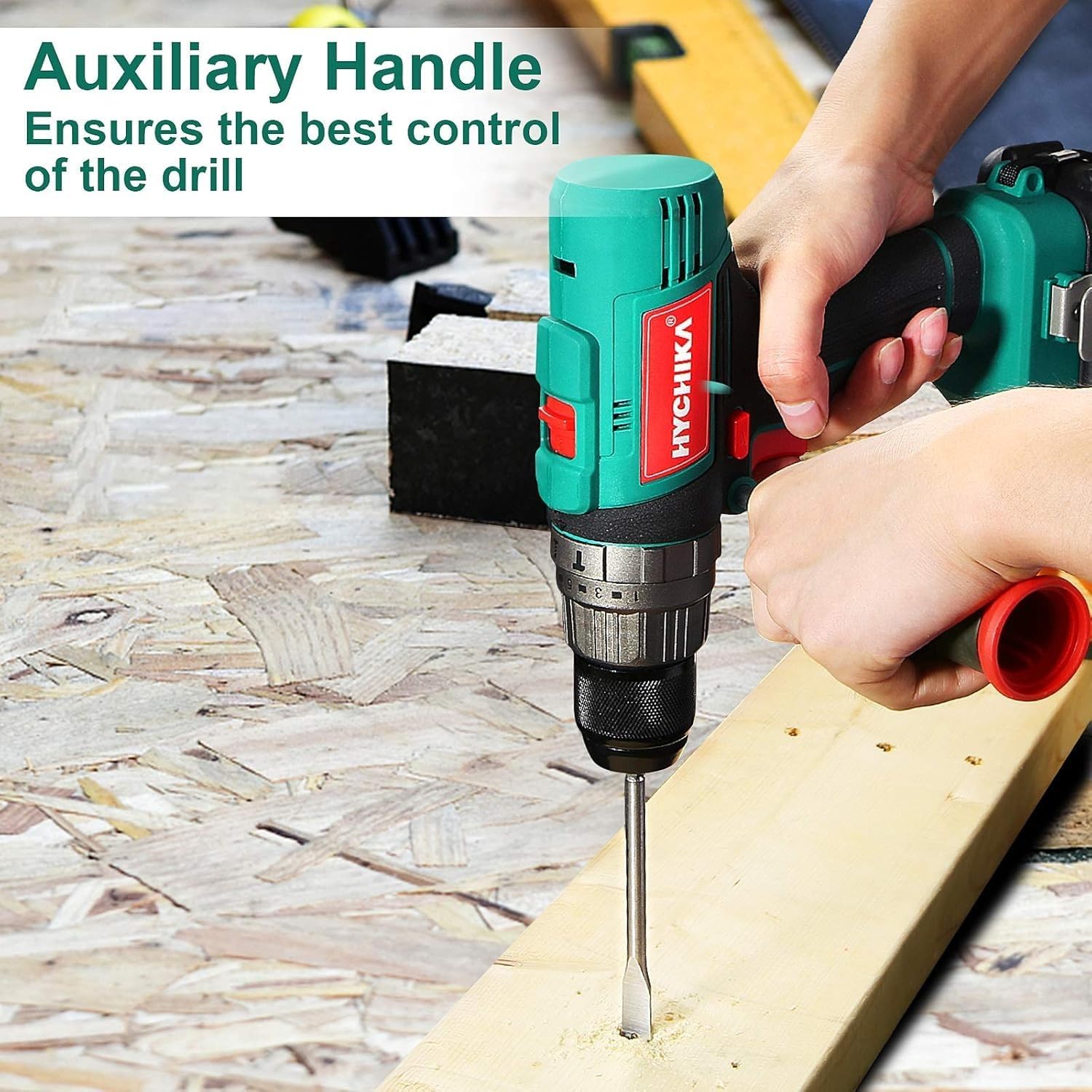 2 Sets of 18V Cordless Hammer Drill Driver, 400 In-lbs Torque Power Drill with Auxiliary Handle, 1/2” Metal Chuck, 2.0Ah Battery, 1H Fast Charger, 21+3 Clutch, LED Light for Drilling Wood Metal Wall