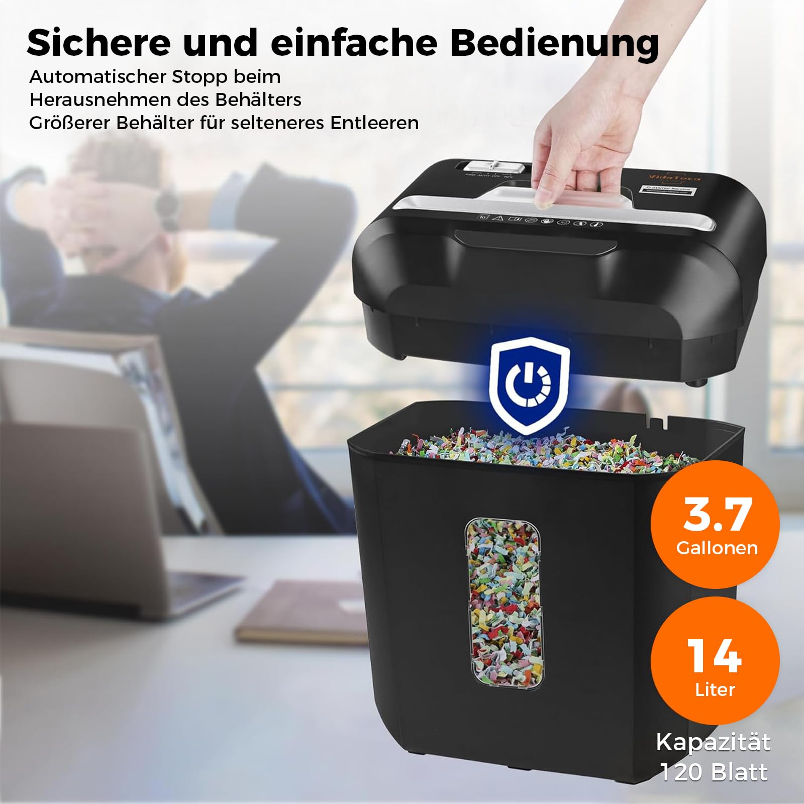 Schredder, 10 Blatt Kreuzschnitt (P-4) Aktenvernichter, VidaTeco 14L Behälter Partikelschnitt Papierschredder für Papier/Kreditkarten, Reisswolf mit Tragbares Griffdesign Geeignet für das Homeoffice