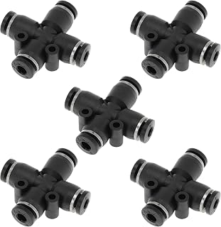 Push to Connect Air Fittings 5/32" Equal Cross Air Line Quick Connector Plastic 5 Pcs Black Silver Tone