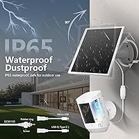 Vista 4 de 6W Solar Panel Charger for Outdoor Security Cameras. Micro USB/USB - C/DC (35 * 135) Fits Eufy/Wyze/Ring Camera, 9.8ft Cable,Waterproof