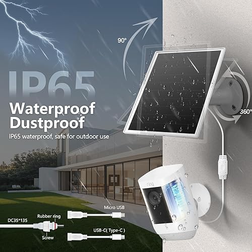 Miniatura 4 de Cargador de panel solar de 6 W para cámaras de seguridad al aire libre. Micro USBUSB - CDC (35 x 135) se adapta a cámara EufyWyzeRing, cable de 9.8