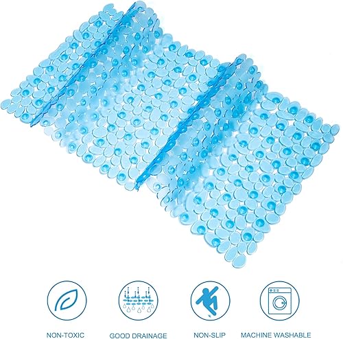 Miniatura 5 de Tapete de baño antideslizante para bañera y ducha, 35 x 16 pulgadas, lavable a máquina, con orificios de drenaje, ventosas para baño (azul