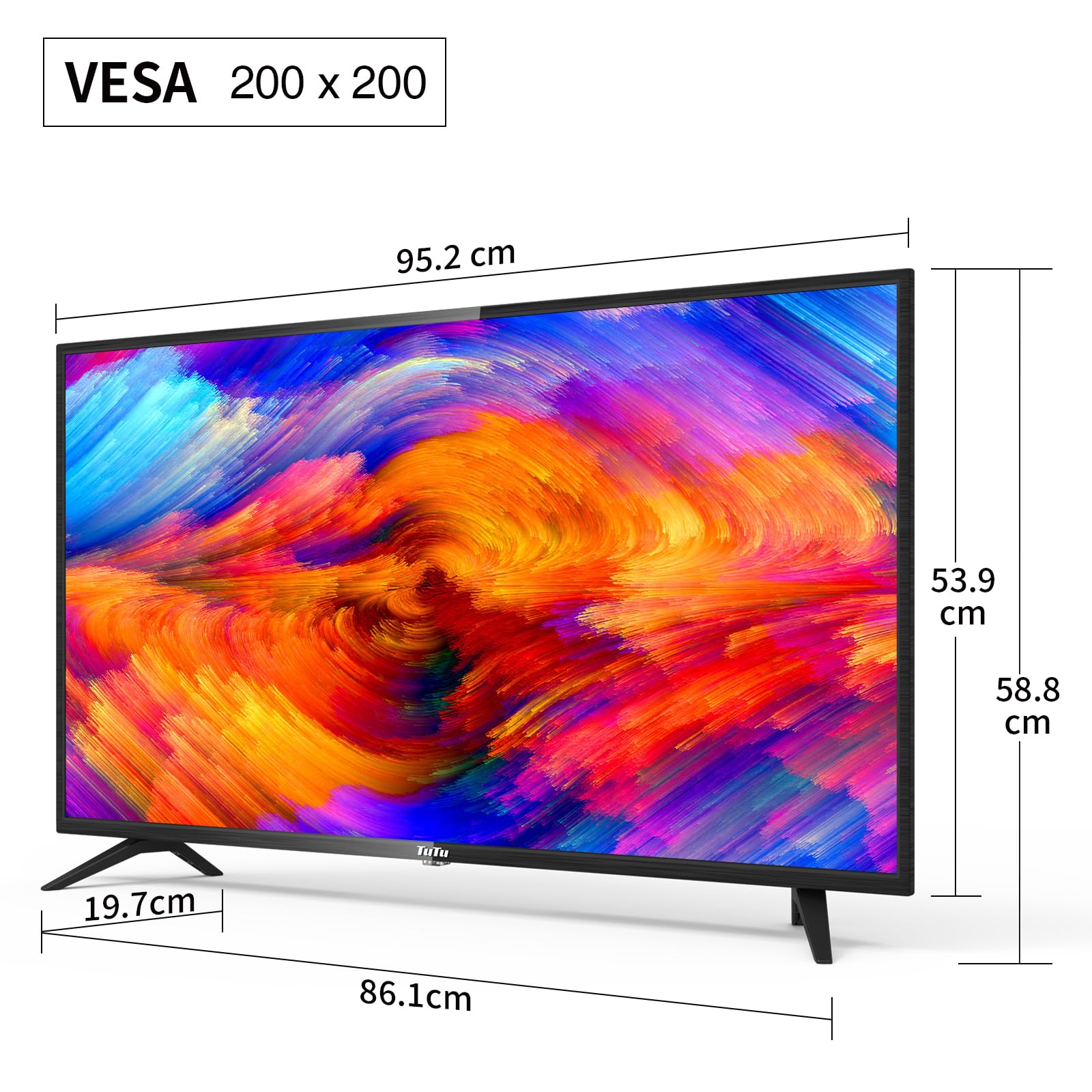 TuTu TV 42 Pouces (107 cm) LED Full HD Télévision avec Triple Tuner (DVB-C / T2 / S2), HDMI, CI+, Lecteur multimédia USB, Mode hôtel, Dolby Audio - TUB42FD1N