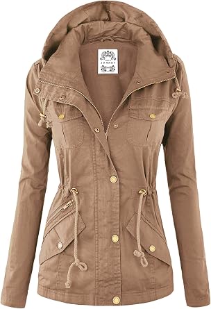 Made By Johnny Womens Casual Military Anorak Jacket Safari Utility - Lightweight Detachable Hoodie