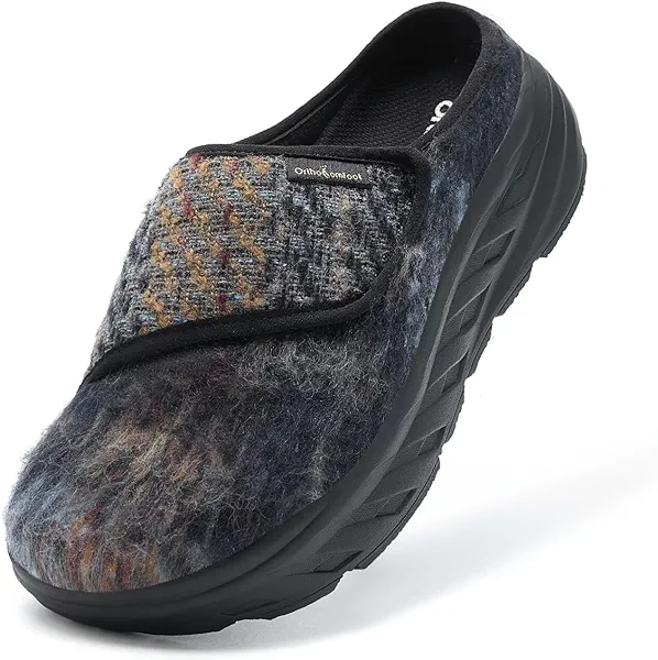 Women's Orthopedic Diabetic Wide Slippers: Comfortable Arch Support Plantar Fasciitis Walking Shoes, Casual Flat Feet Winter Warm Hook and Loop House Slip On Loafers for Foot and Heel Pain Relief