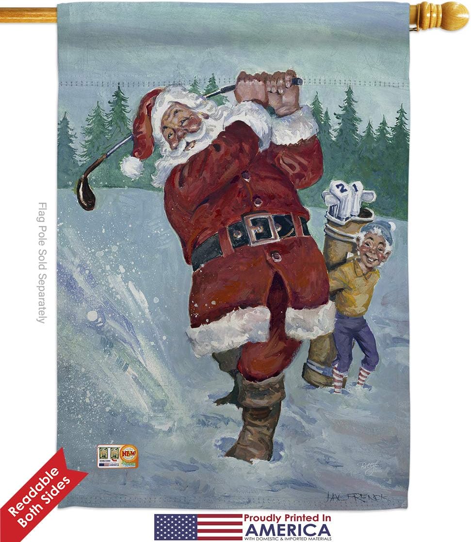 Snow Golfing Santa Tapestry Christmas Gifts Winter Seasonal House Flag Breeze Decor Merry Xmas Banner 2X3 Room Wall Art Patio Porch Lawn Garden Feliz Navida 28"x40" Outdoor Decorations Made In USA