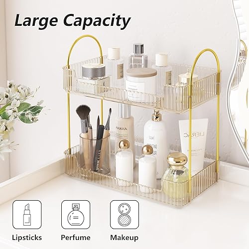 Miniatura 4 de Fixwal Organizador de mostrador de baño, 2 niveles de almacenamiento transparente para encimera, cosméticos, cuidado de la piel, perfume,