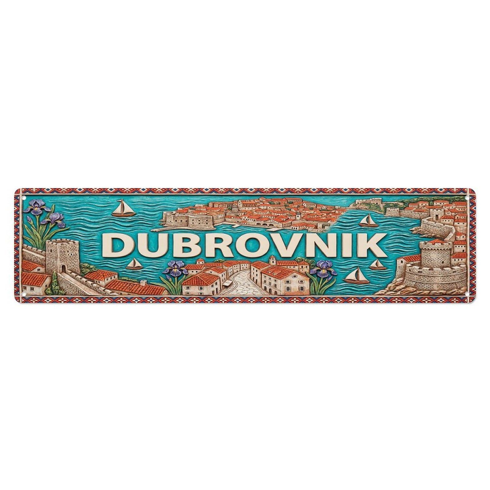 Gead 4X16inch Style Vintage Dubrovnik Croatia Flag Pattern Metal Tin Sign