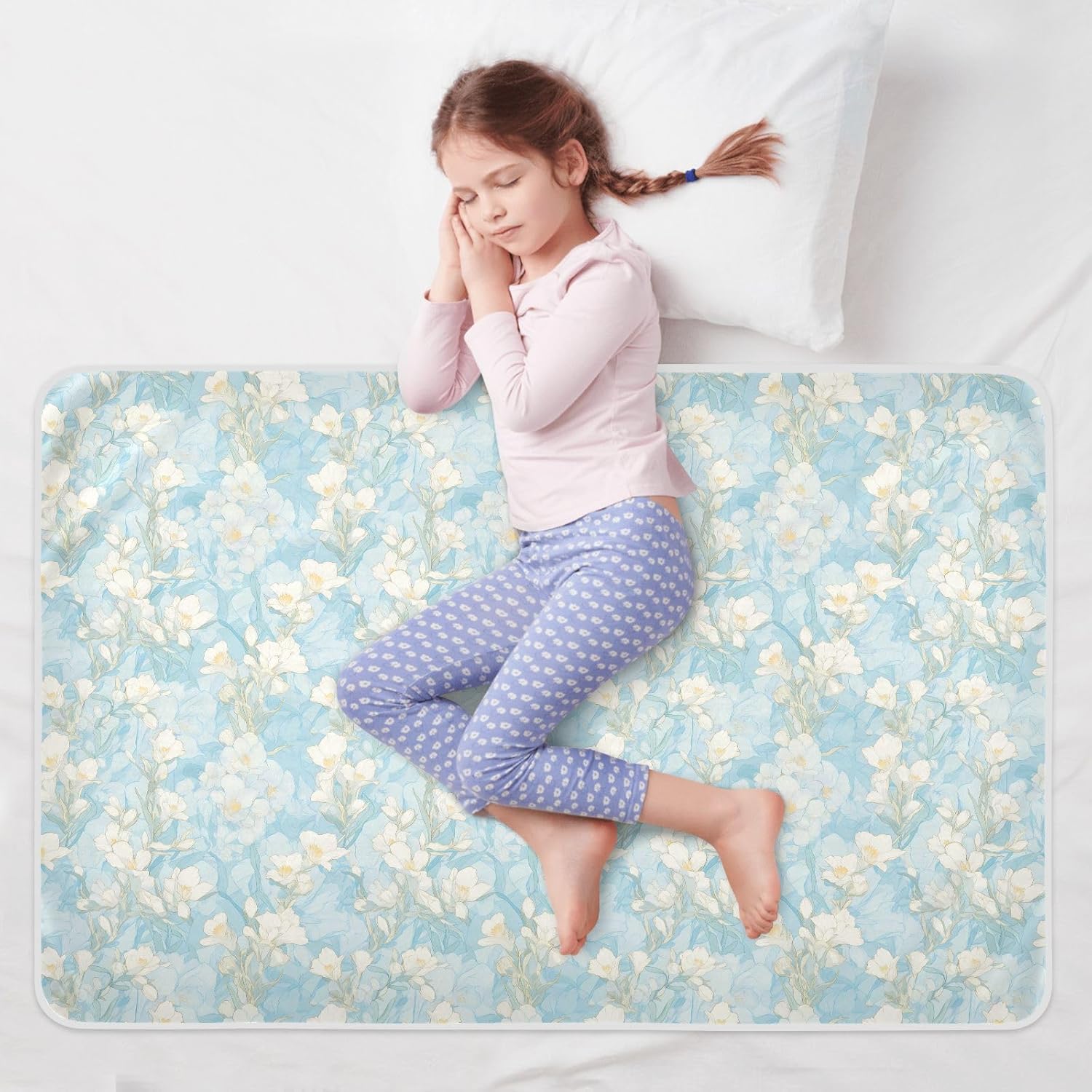 Cartoon Freesia Soft Blue Extra Large Resuable Changing Pad Covers Soft Absorbent Underpads Wetting Cover Cute Cool Pad Liner for Toddler Kids , 52" L x 34" W
