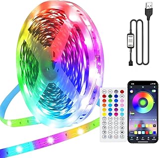PSTAR LED Strip Lights 10m, USB RGB Music Sync Color Changing, Bluetooth Led Lights with Smart App and Remote, USB Powered, Bedroom Room Lighting Flexible Home Decoration Bar Party Wedding