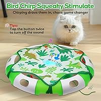 Vista 4 de Cat Toys for Indoor Cats, Interactive Automatic Hide and Seek Toy, Moving Concealed Feathers Wand Teaser, Bird Chirping Squeaky, Touch Activated