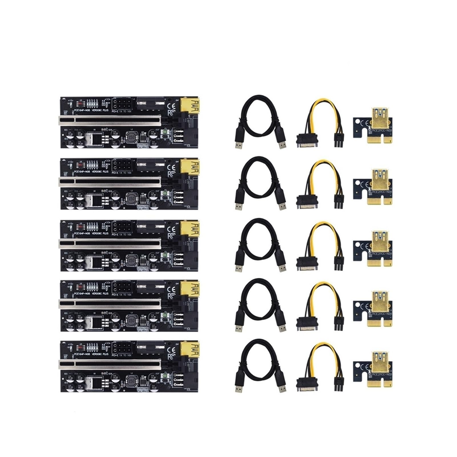 Riser 009c / 009s Plus Riser PCIe compatible with scheda video USB3.0. Cavo PCI-E 16X Riser PCI. Express 6pin Power Card compatible with minerario minerario(5pcs-Black)