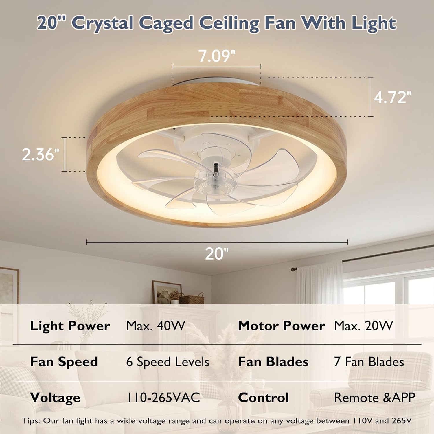 20-inch Ceiling Fan with Light (Wood)