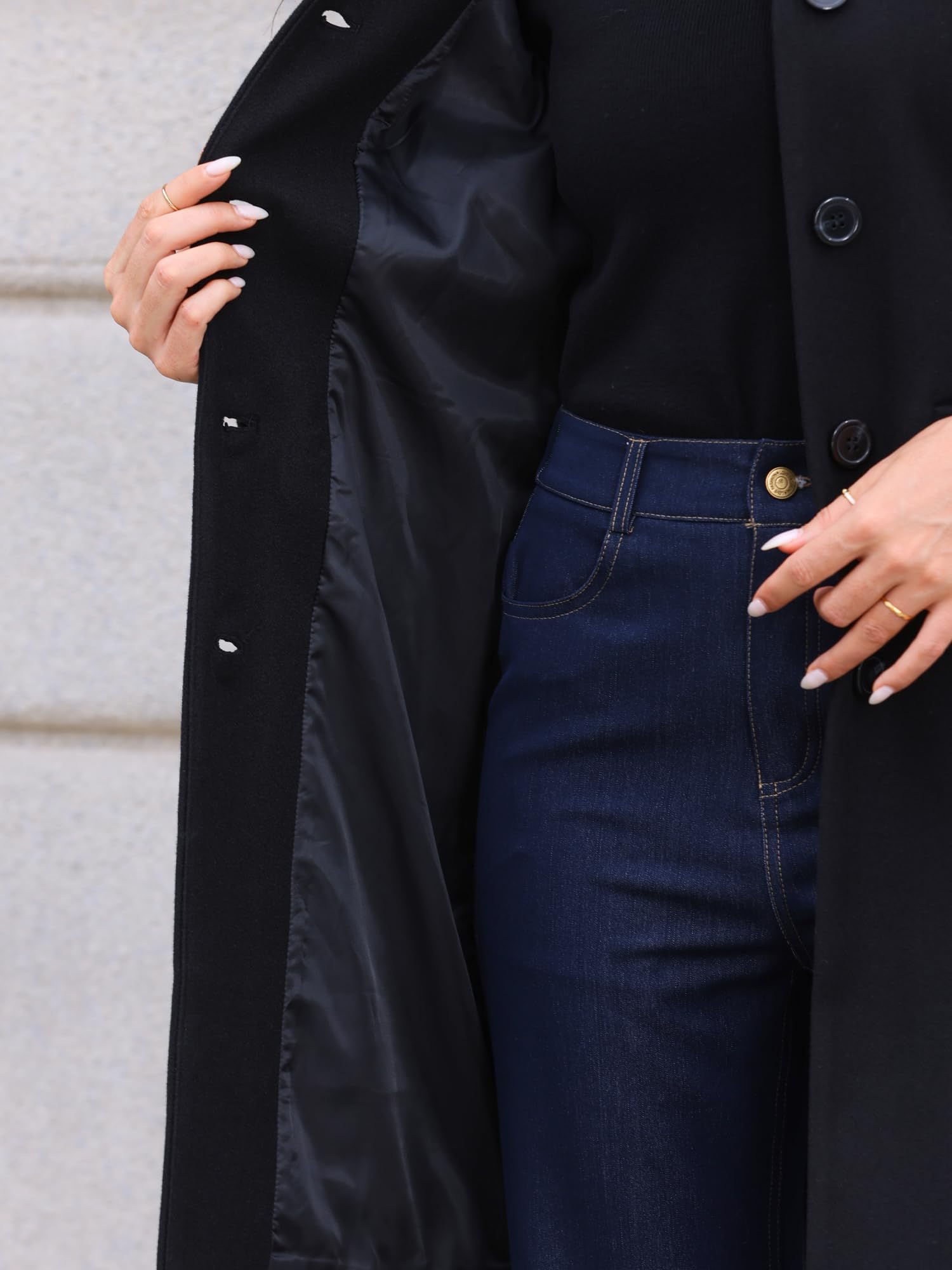 Allegra K Abrigo Medio con Cuello Alto para Mujer de Invierno de Botonadura Sencilla para Desplazamientos Diarios