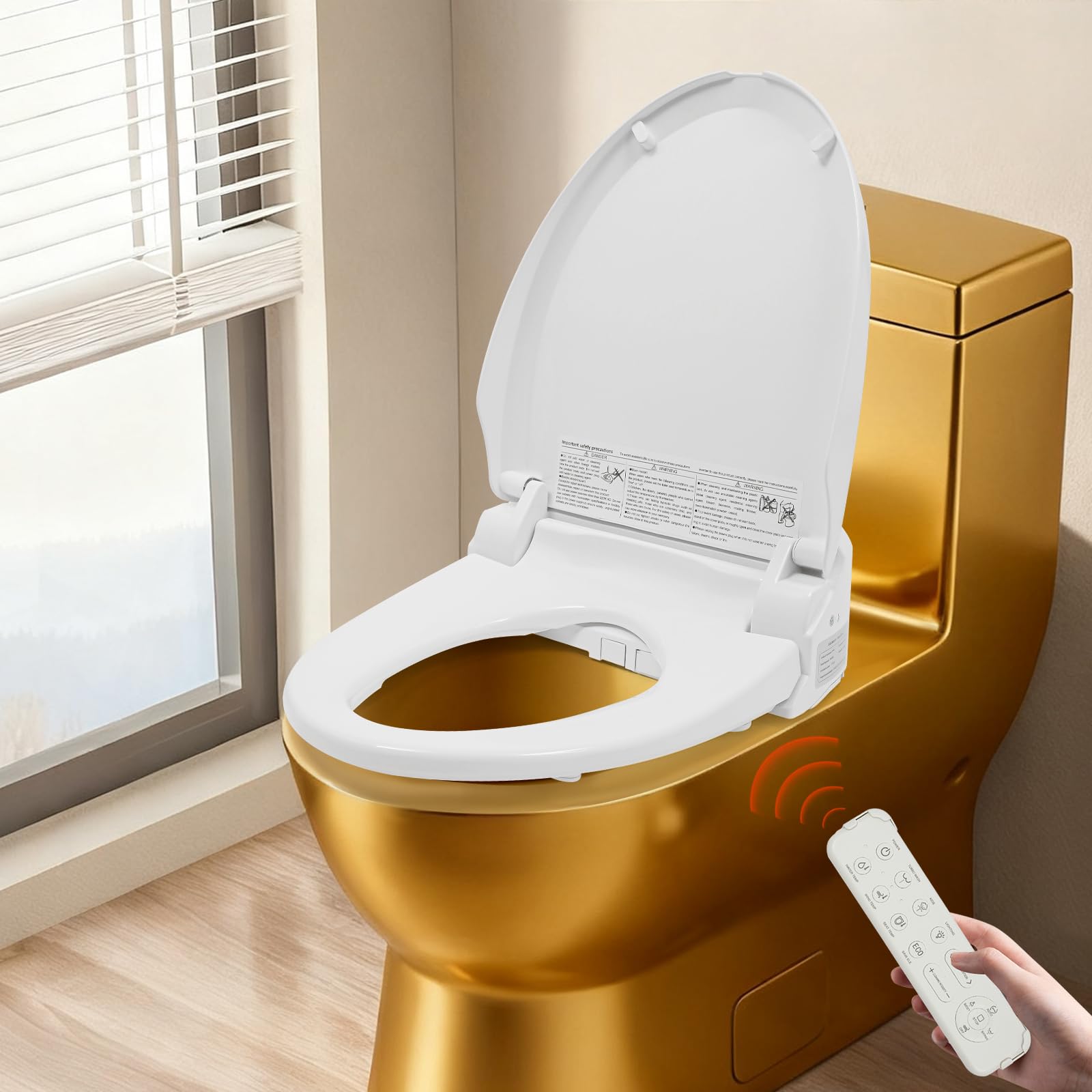 Inteligentna deska sedesowa, bidet 1350 W, ciepła woda 91-104°F, lampka nocna LED, turbo/prysznic/bidet/tryb dla dzieci, do standardowej WC, wolnostojąca, dla seniorów, kobiet, dzieci