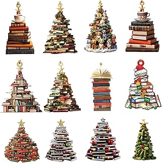 クリスマスブックツリーオーナメント 3インチ アクリル製 2D ブックツリーオーナメント 積み重ね 吊り下げ リトルブック クリスマスオーナメント 屋内外用 クリスマスツリー装飾 ブックツリーオーナメント クリスマス