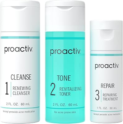 Proactiv 3 Step Acne Treatment - Benzoyl Peroxide Face Wash, Repairing Acne Spot Treatment for Face and Body, Exfoliating Toner - 30 Day Complete Acne Skin Care Kit