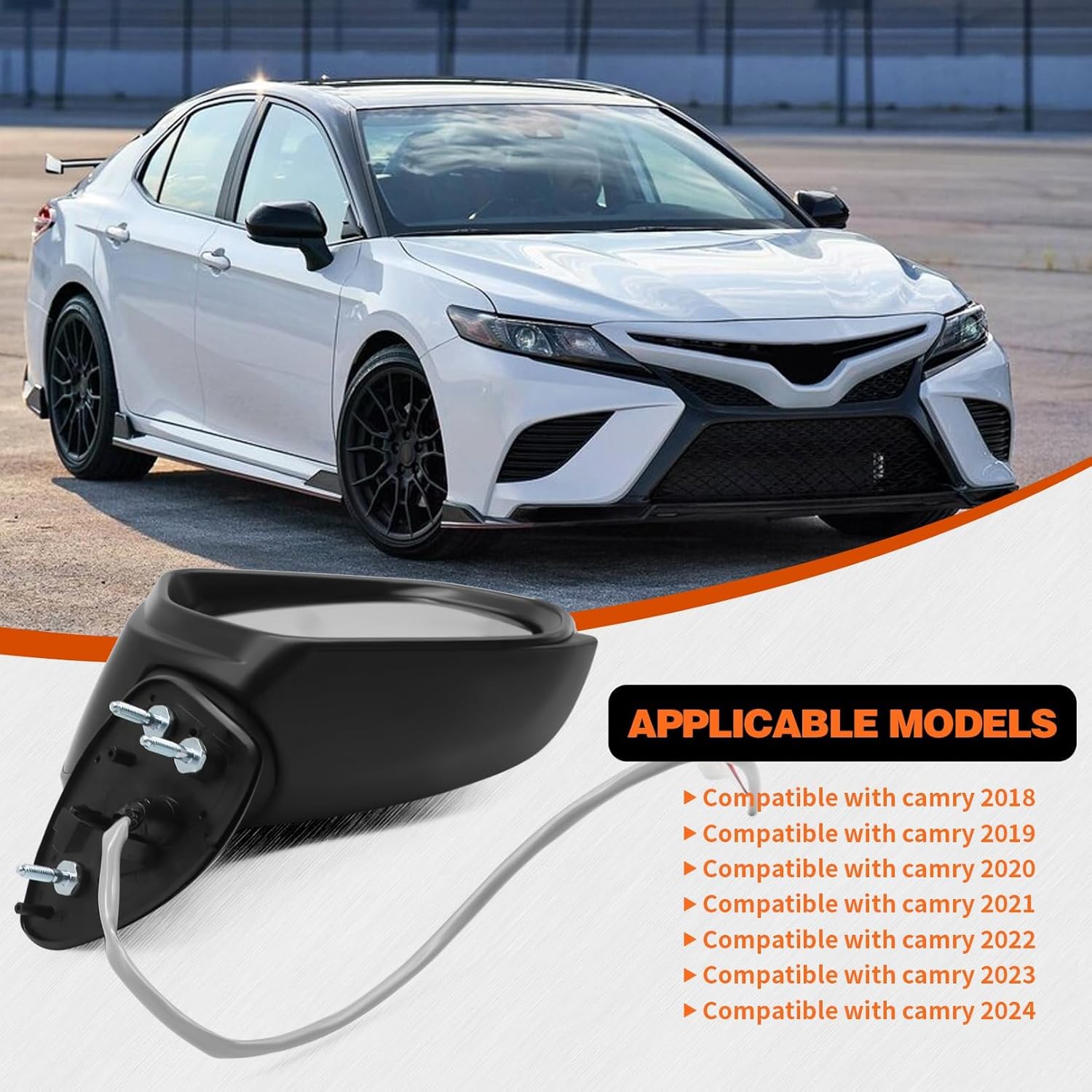 Right Passenger Side Mirror Assembly Compatible with Camry 2018-2024 with Power Glass and Manual Folding Non-Heated Replace 8791006800 TO1321366 Rearview Mirror (3pins Black)
