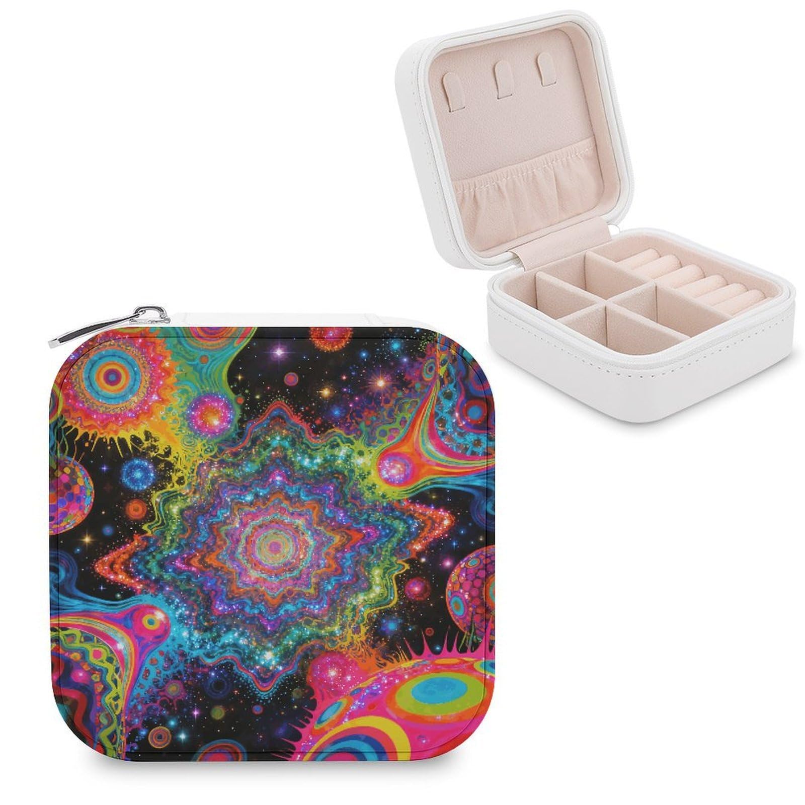 FekiLoot Psychedelic Art Jewelry Box Exquisite Jewelry Organizer Silver Gold Trinket Storage Case Multi Compartments Cute Earrings Ring Necklace Holder For Woman Household Gift
