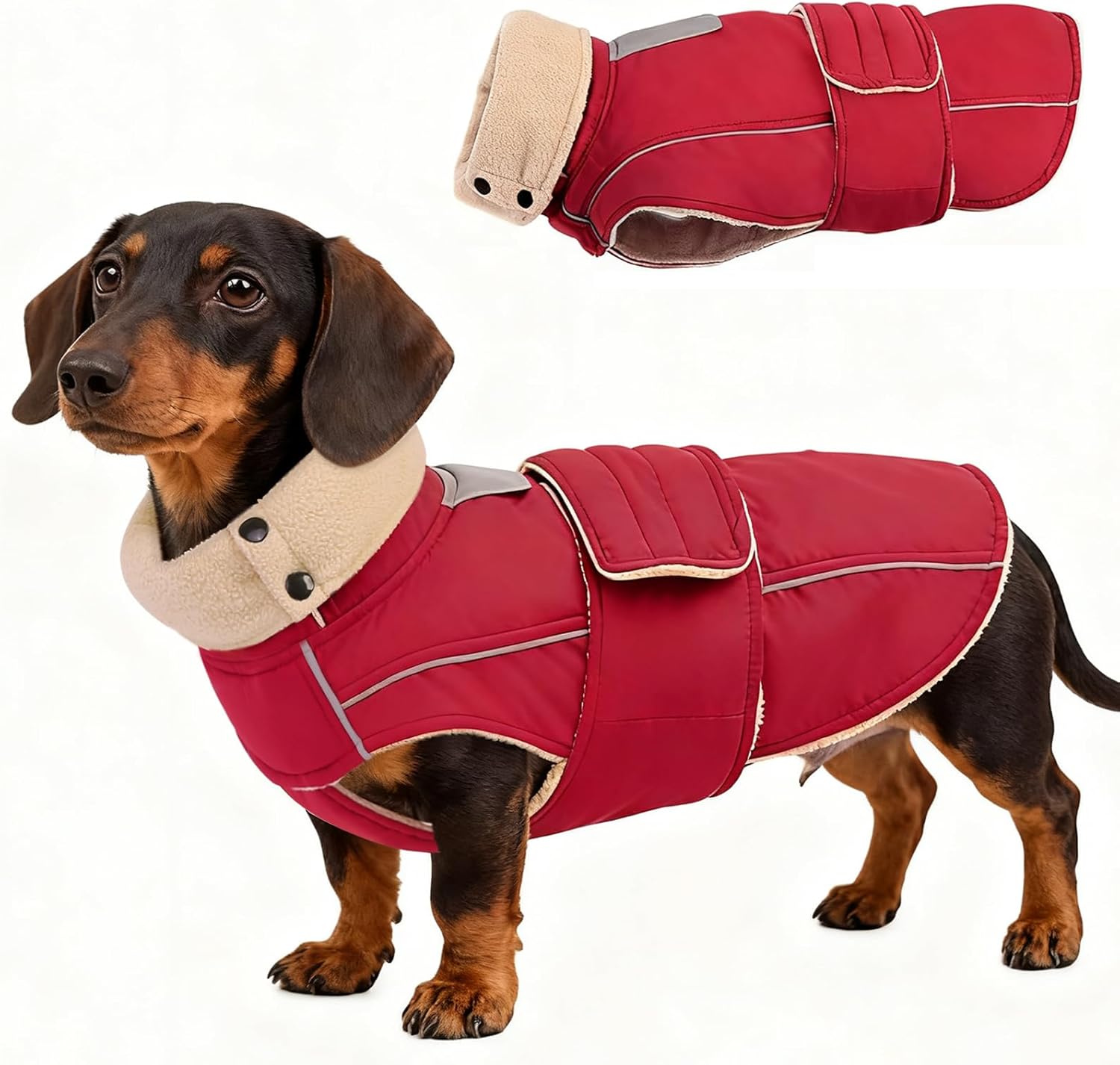 ASENKU Warm Dog Coat, Waterproof Dog Jackets for Large Dogs with Reflective Fleece Vest Turtleneck with Button, Windproof Cold Weather Coats for Small Medium Large Dogs, Red, L