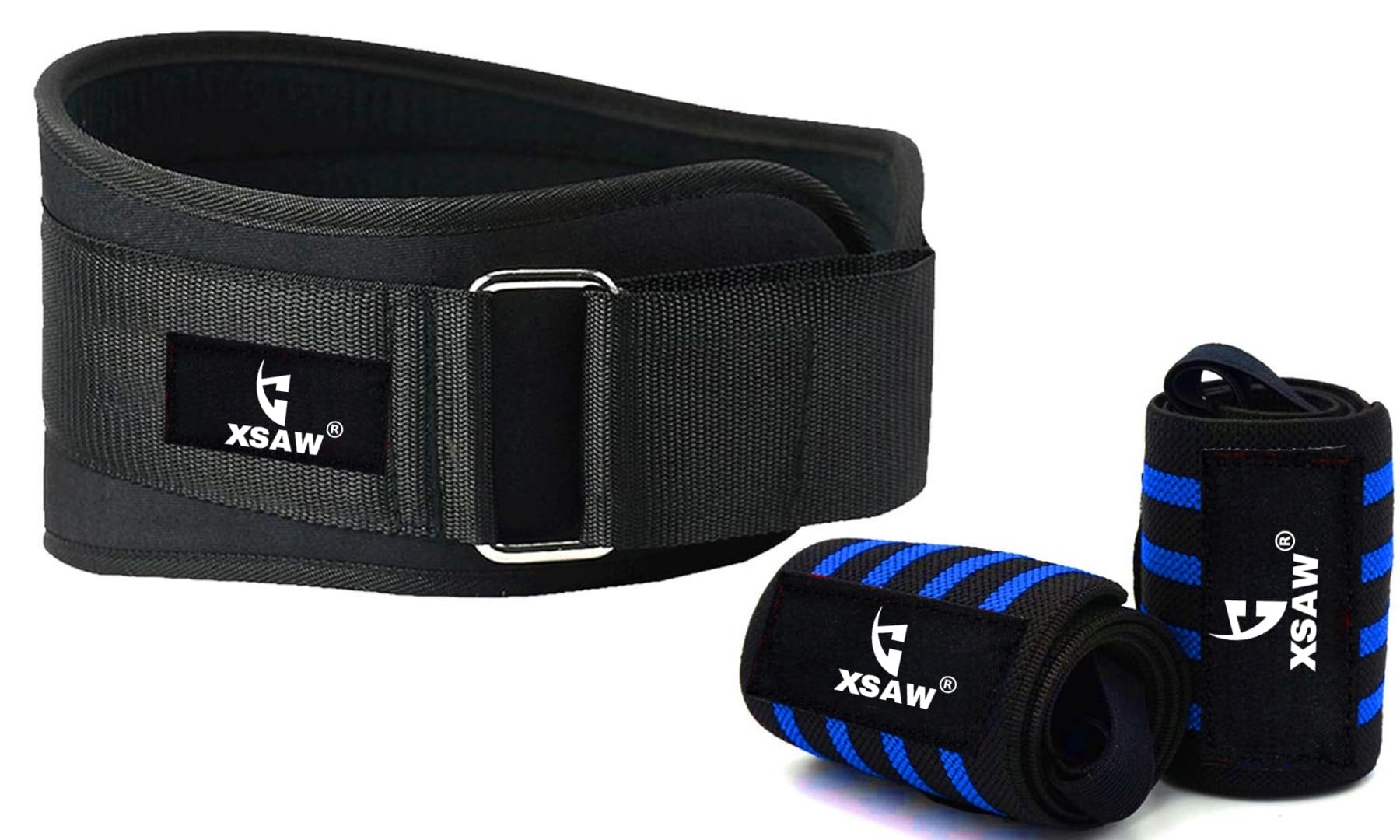 XSAW Mens and Womens Combo product wrist Band with 4inch wide belt Nylon Weightlifting Belt Waist Support Trainer Protector Belts for Weight Lifting Fitness Sport Gym (XL)-image-3