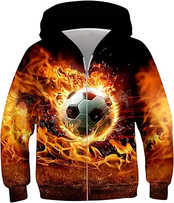 Idgreatim 6-14T Boys Zip Up Hoodies Kids 3D Graphic Hoody Sweatshirt Zipper Pullover with Pockets