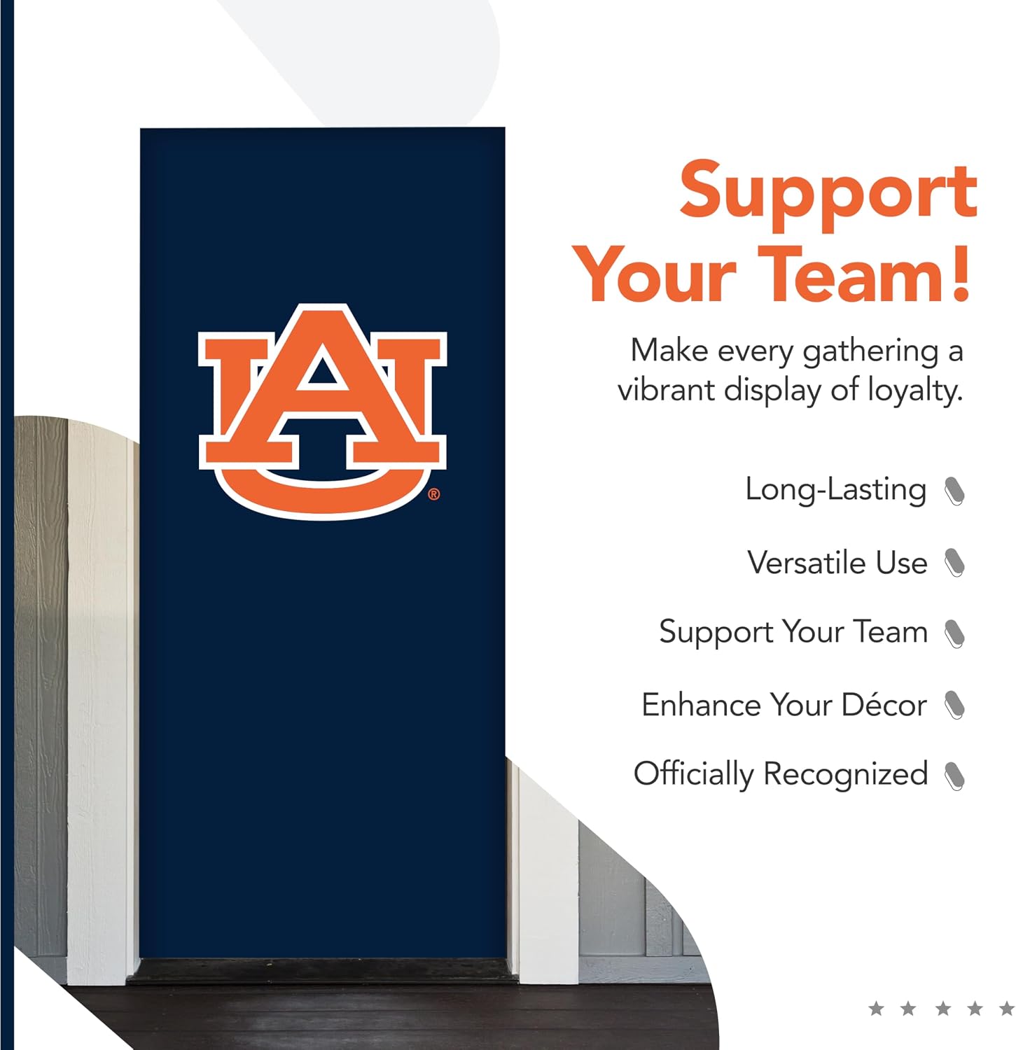 Auburn Tigers College Sports Printed Front Door Banner - NCAA Licensed - Durable Vinyl - School Banner (Blue, Orange) (36" x 80")