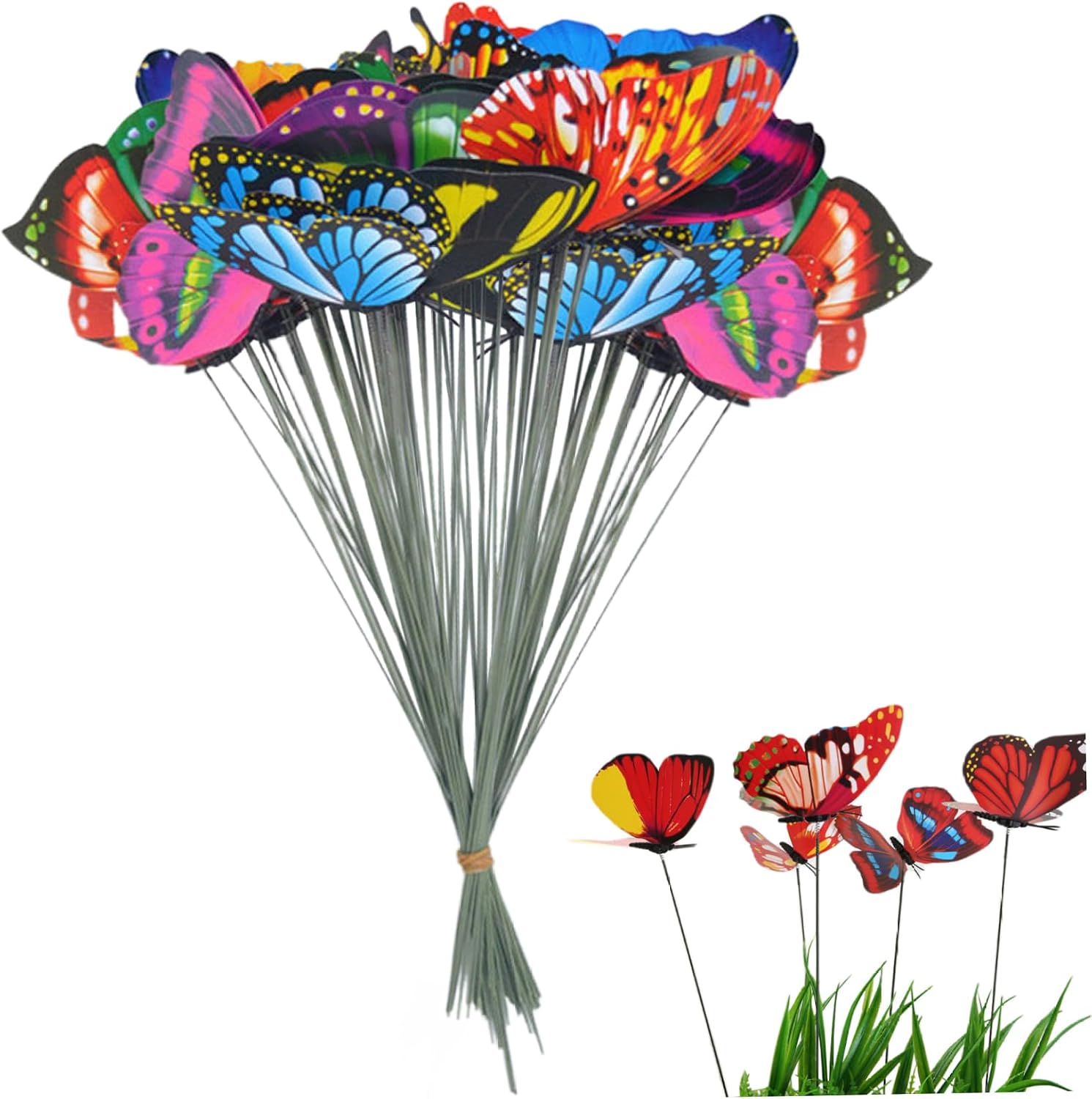 Butterfly Butterfly Garden Stakes 50PCS 9.8 Inch Height on Sticks Realistic Garden Decor Yard Art for Patio Yard Porch Large