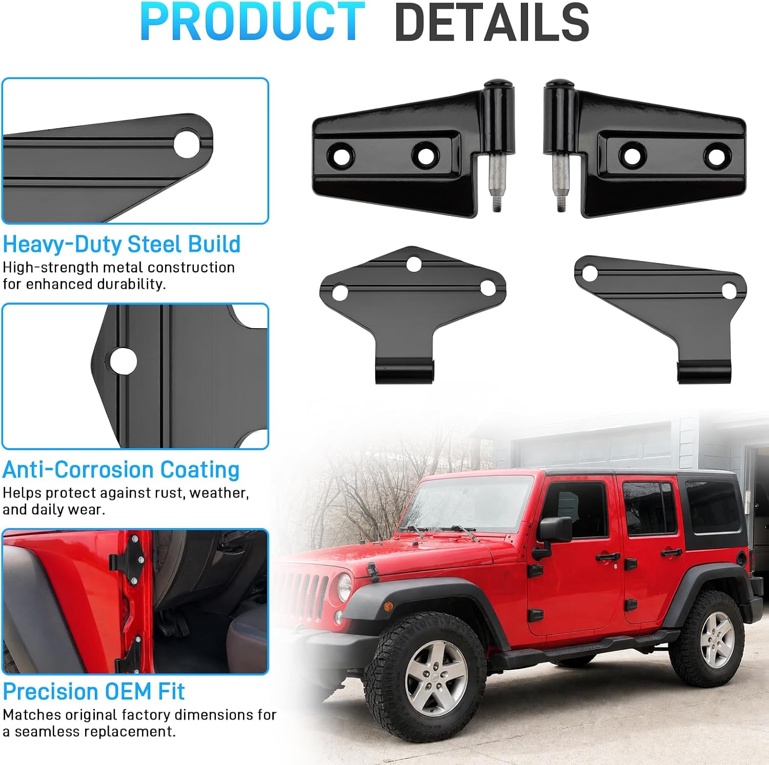 4 door hinge Assembly Kit for 2007-2018 Jeep Wrangler JK & JKU