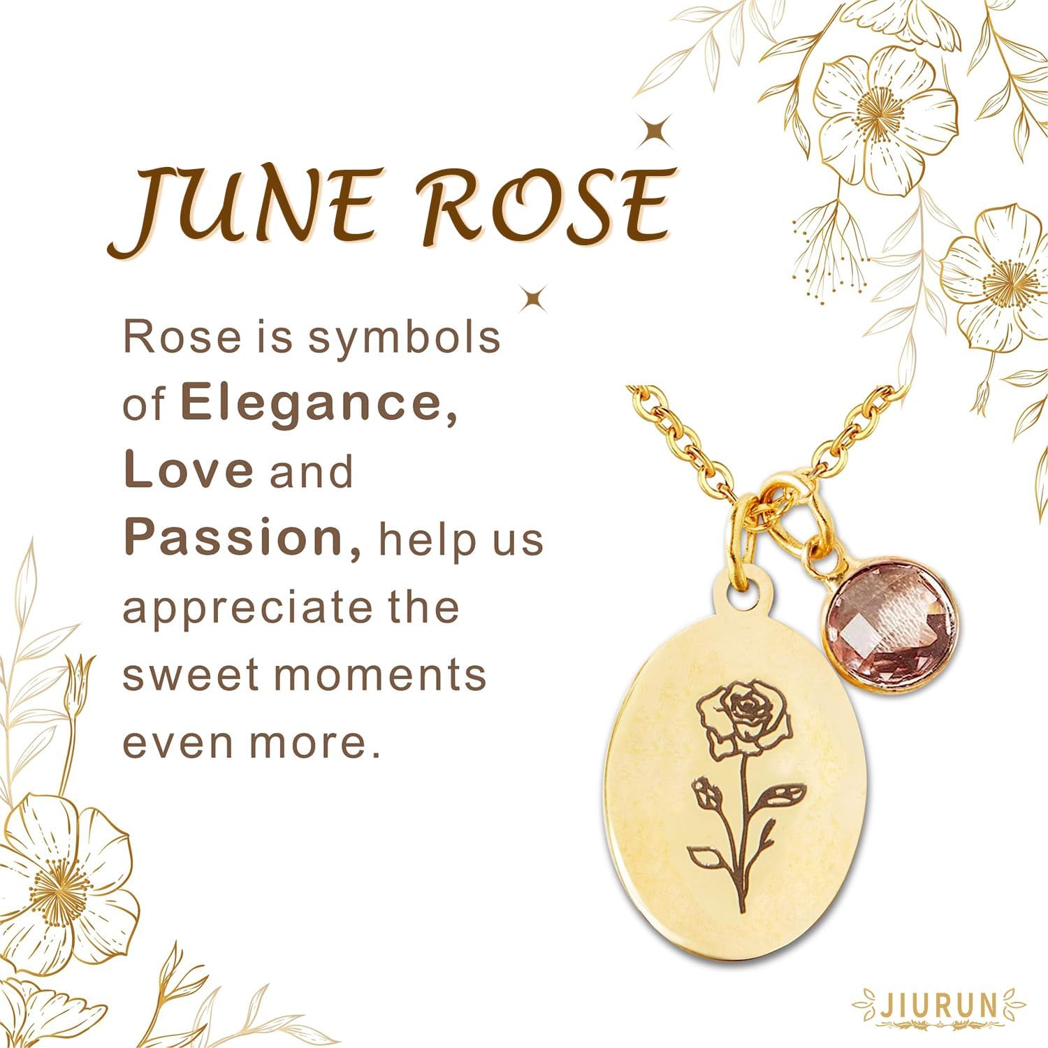 JIURUN Birth Flower Necklace for Women Mom,18K Gold Plated Dainty Birthstone Pendant Handmade Necklaces Personalized Floral Pendant Birthday Gifts Mothers Day Valentines Day Gift For Women - Image 3
