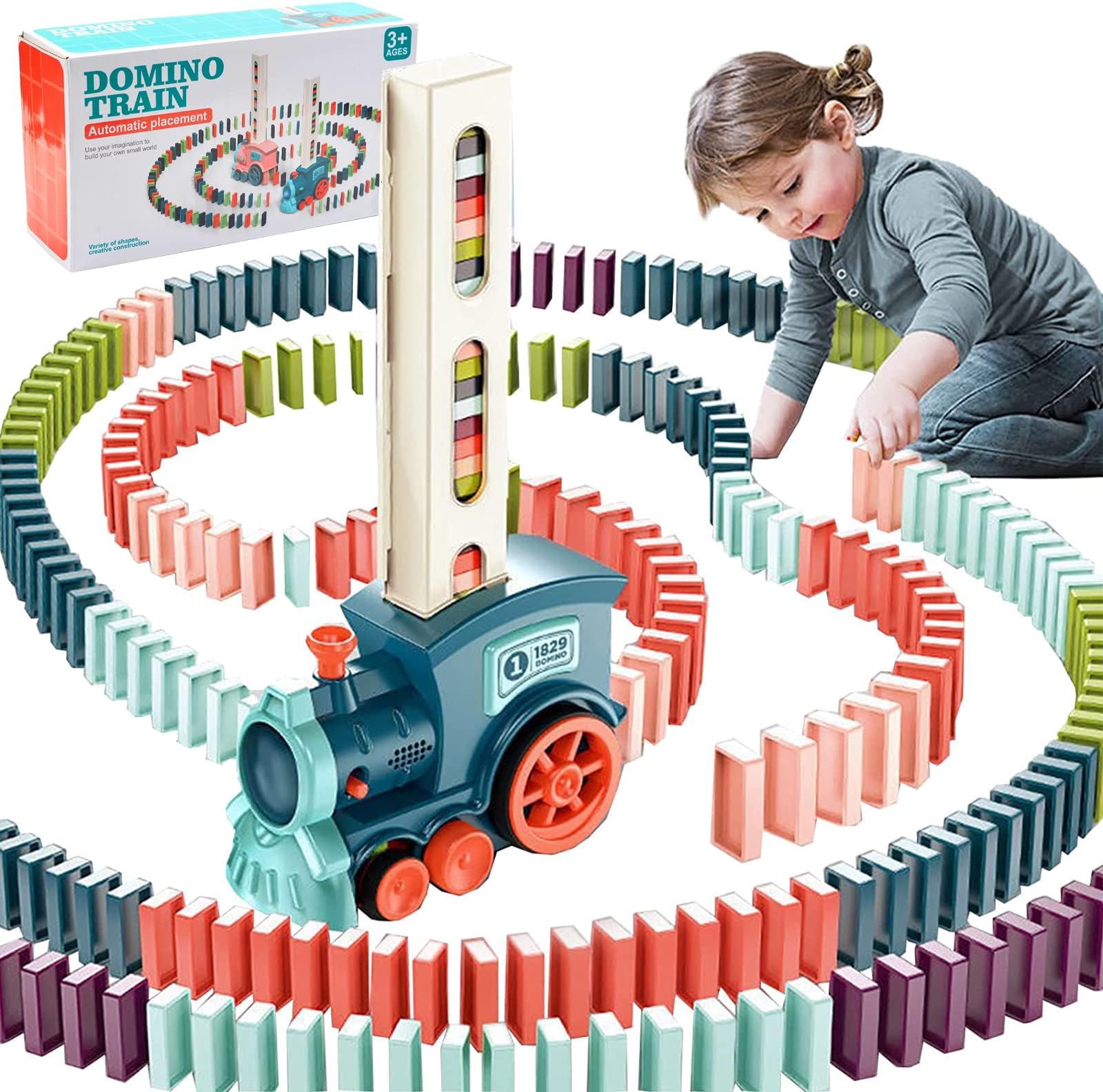 Domino Train Toys for 3 Year Old Boy Gifts, Automatic Domino Laying Electric Train with 100Pcs Domino Blocks, Kids Building and Stacking Train Dominoes Game Toys for 3 4 5 Year Old Boys Gifts