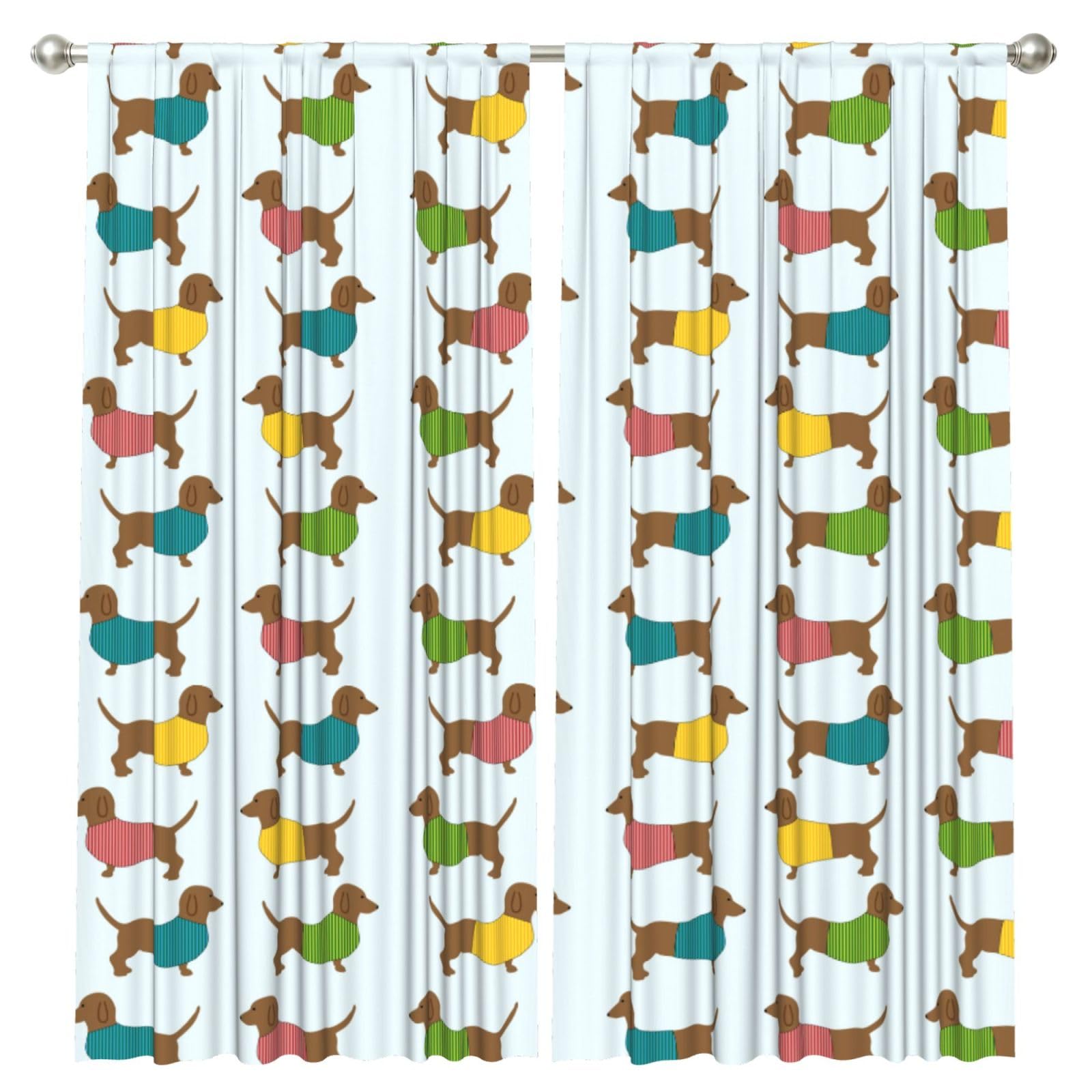 InOmak Dachshund Dog Cute Wallpaper, 2 Panels Window Curtains 52 x 84 Inch Blackout Curtains for Living Room Bedroom