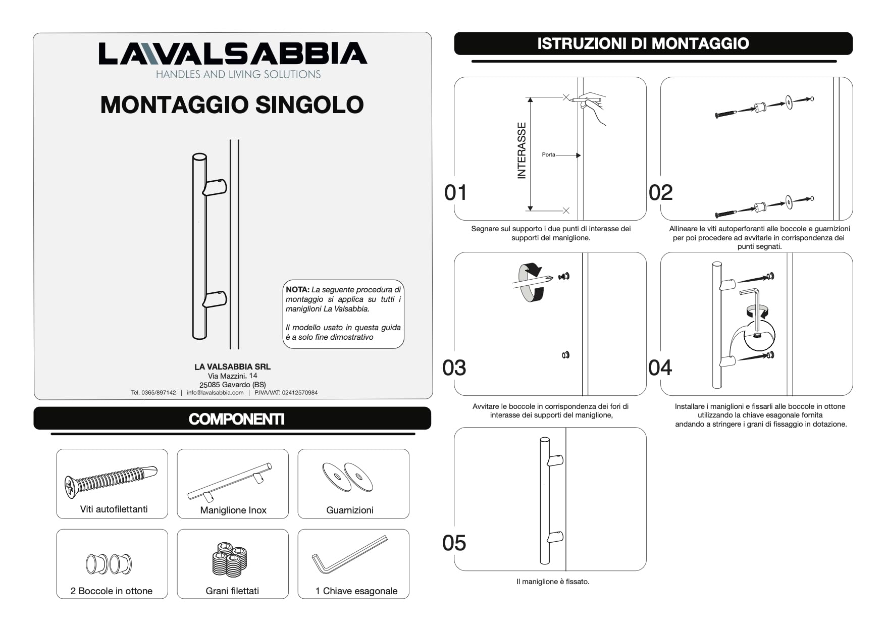 Maniglione in Acciaio Inox Satinato diametro 32 mm – Diritto, Lunghezza 500 mm, Interasse 350 mm – Per Porte Interne, Esterne, Blindate, Vetro, Negozi