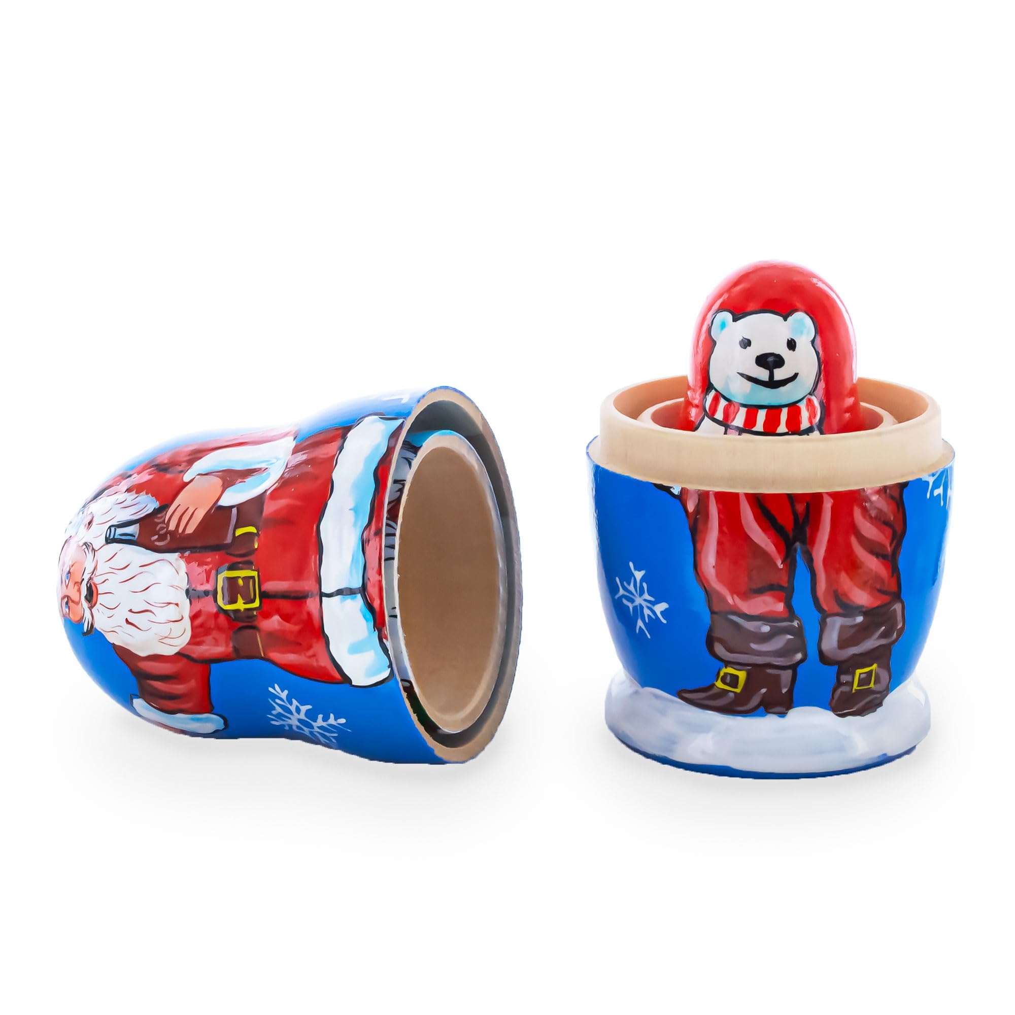 BestPysanky 3 Santa and Polar Bear Wooden Nesting Dolls 4.25 Inches