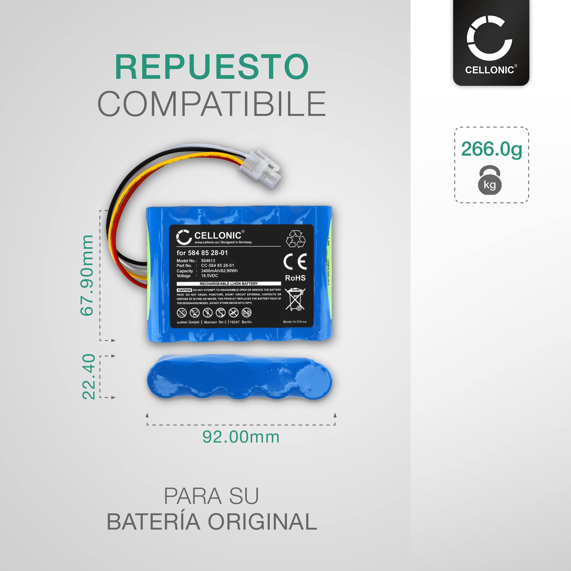 CELLONIC 1x Batería para Jardín Compatible con Gardena Sileno, Compatible con Husqvarna R100Li, R100Lic, 589586201 - (3400mAh, 18.5V)