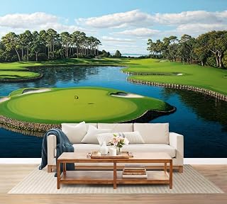 100"x144" Golf Wall Mural Peel and Stick Wallpaper Beautiful Golf Course Scenic Waterway Green Landscape Wall Decor Self Adhesive Removable Wall Stickers for Bedroom Living Room
