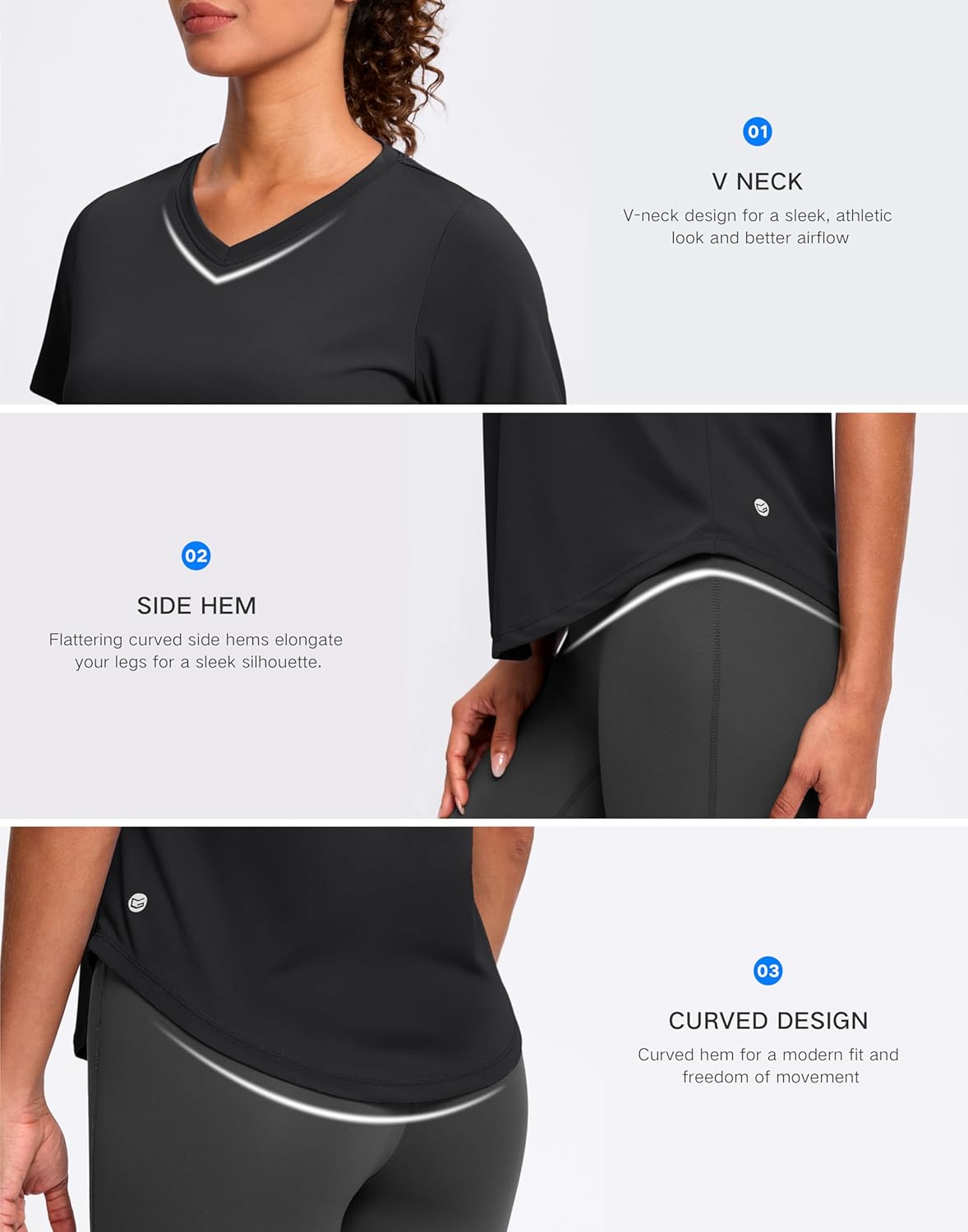 Womens Workout Tops V-Neck Short Sleeve UPF 50+ Sun Shirt Moisture Wicking Quick Dry Top for Gym, Running, Athletic - Image 5