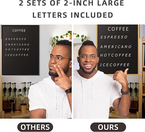 Miniatura 5 de Tablero de letras extra grande de 24 x 30 pulgadas, tablero de letras de fieltro negro con marco de roble macizo, tablero de menú con letras y
