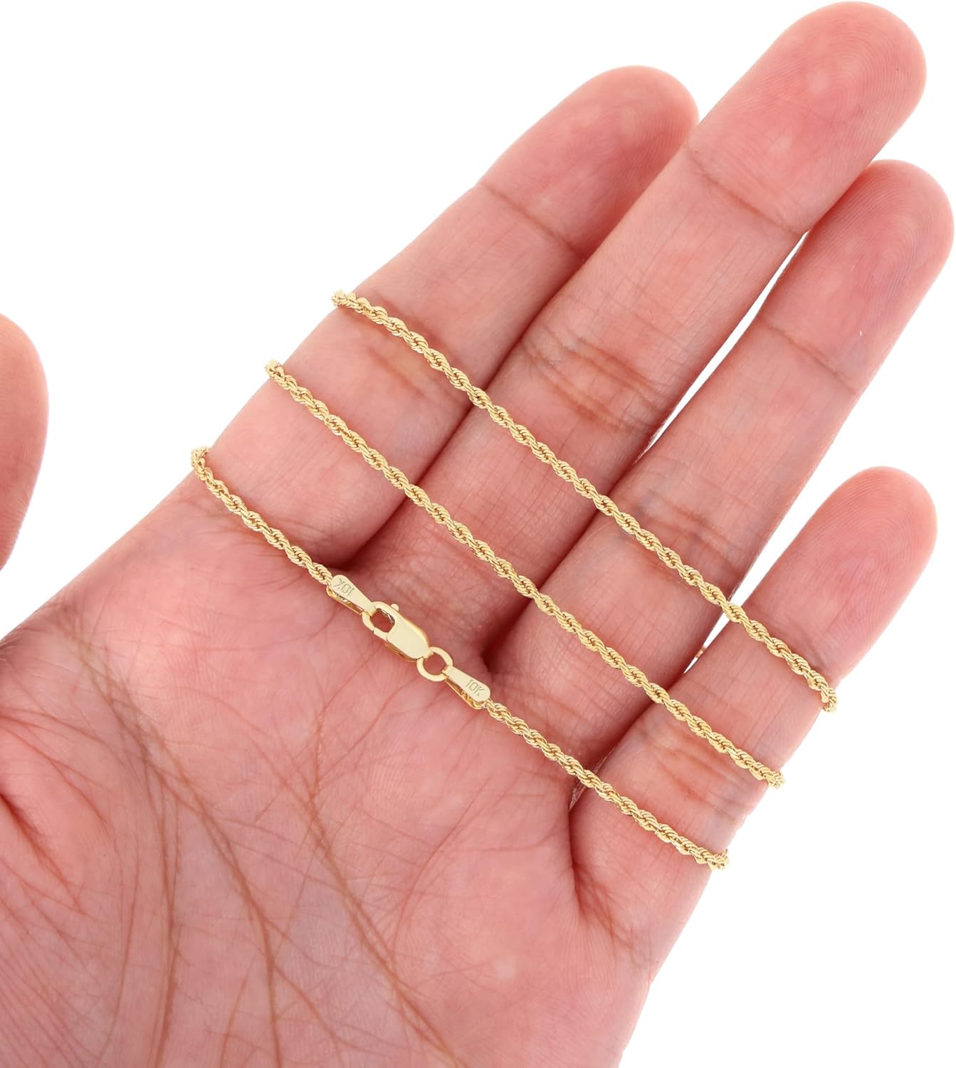 Nuragold 10K Real Yellow Gold 1.5mm Solid Rope Chain Diamond Cut Bracelet or Anklet (7"-9") Italian Jewelry for Men & Women