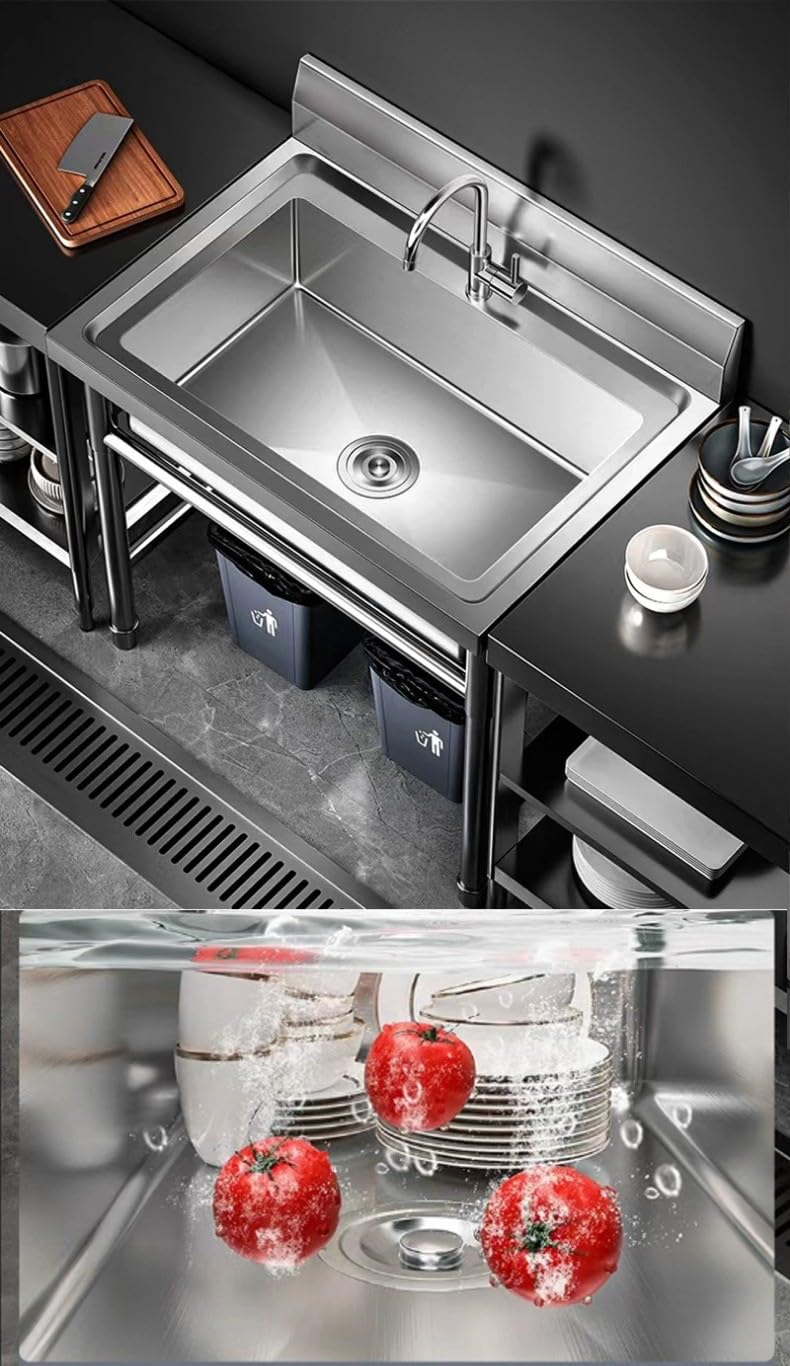 Lavello da cucina commerciale in acciaio inox – 1/2/3 vani, EN 1.4301 o 1.4372 acciaio, preparazione degli alimenti e lavastoviglie, personalizzabile, per ristorante, macelleria, ristorazione (lavello