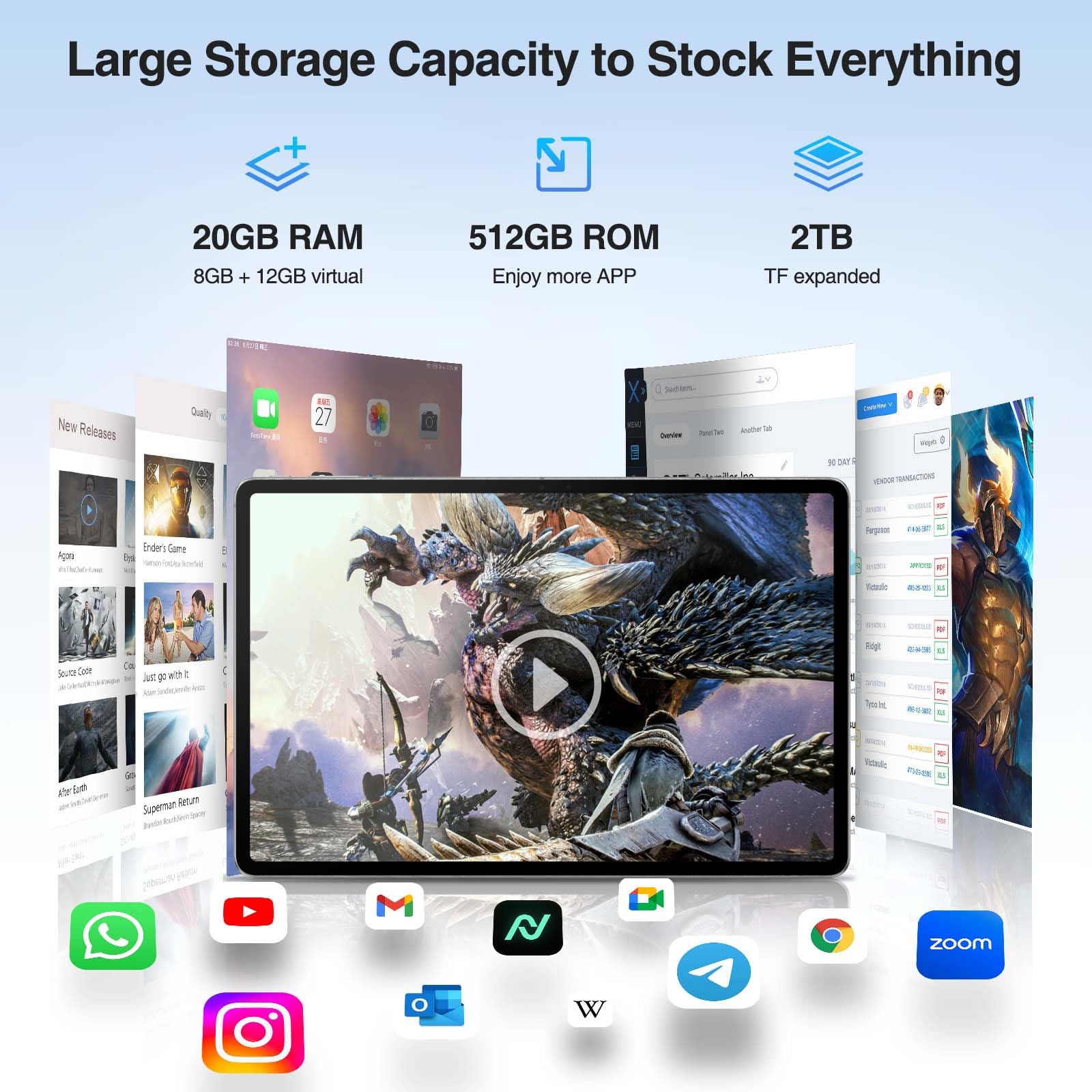 DOOGEE T30 MAX 20GB+512GB 12.4" 2.5K FHD Display Android Tablet, 10800mAh Battery 33W Gaming Tablet, Helio G99 Octa-Core, Dual SIM 4G LTE, 50MP AI Camera, Hi-Res Quad Speakers, Face Unlock,Black