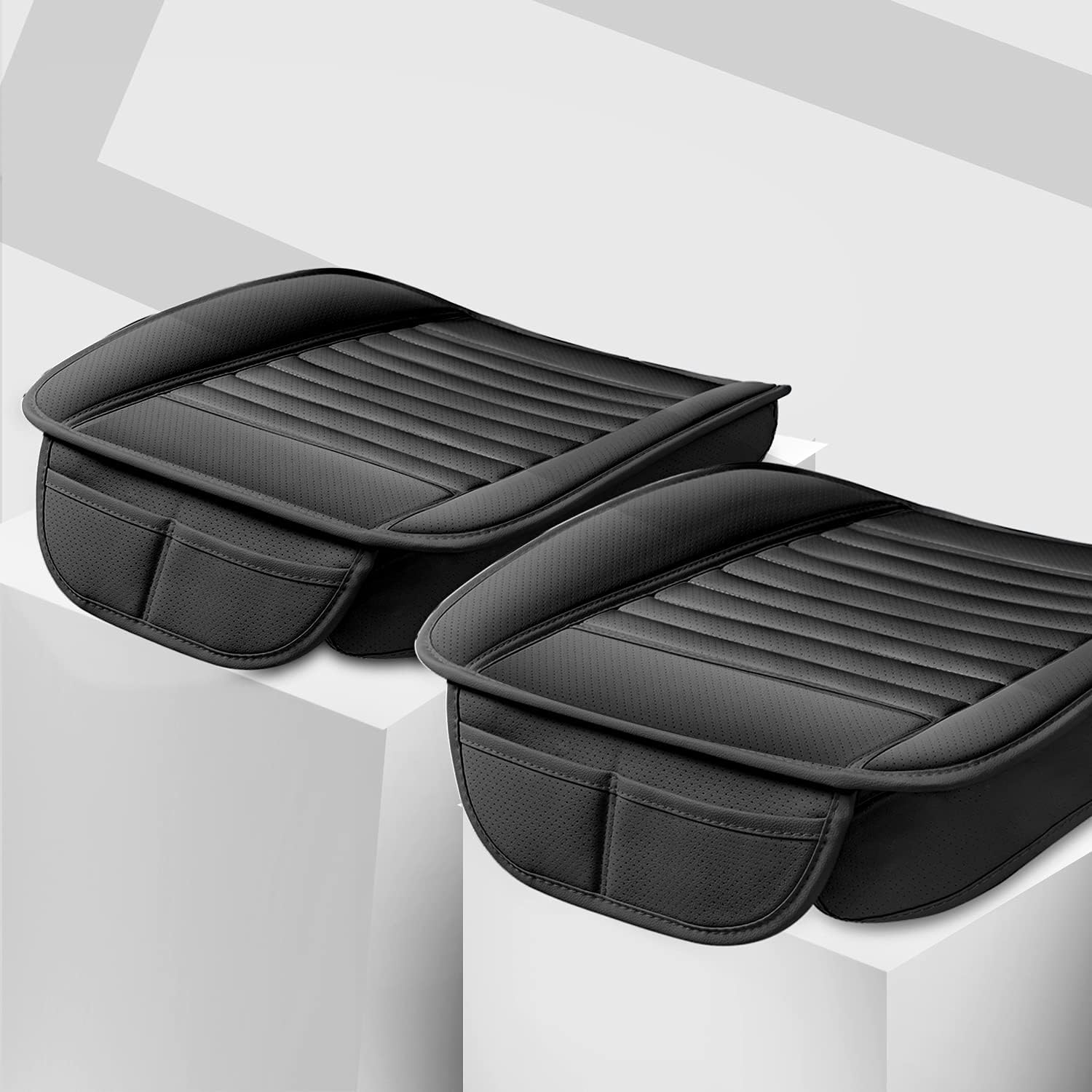 Sunny color 2pc Filling Bamboo Charcoal Edge Wrapping Car Front Seat Cushion Cover Pad for Auto with PU Leather(Black) : Automotive