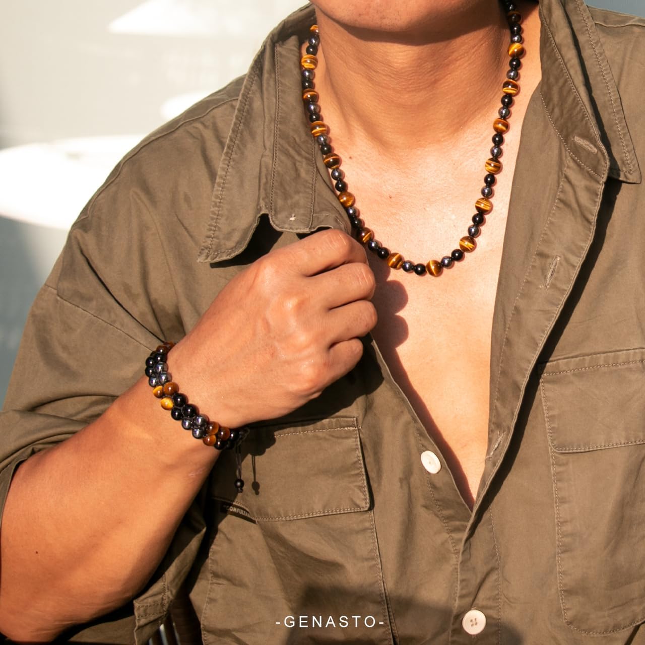 Healing Crystal Black Obsidian Tiger Eye and Hematite Beads Necklace Triple Protection Necklace for Men Women