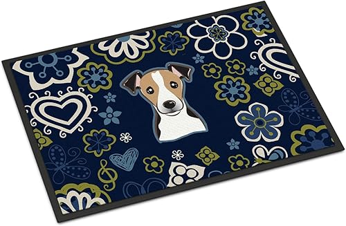 Miniatura 80 de Caroline's Treasures BB1449JMAT - Tapete de bienvenida de carlino negro, 24 x 36 pulgadas, tapete azul para puerta delantera, para interiores