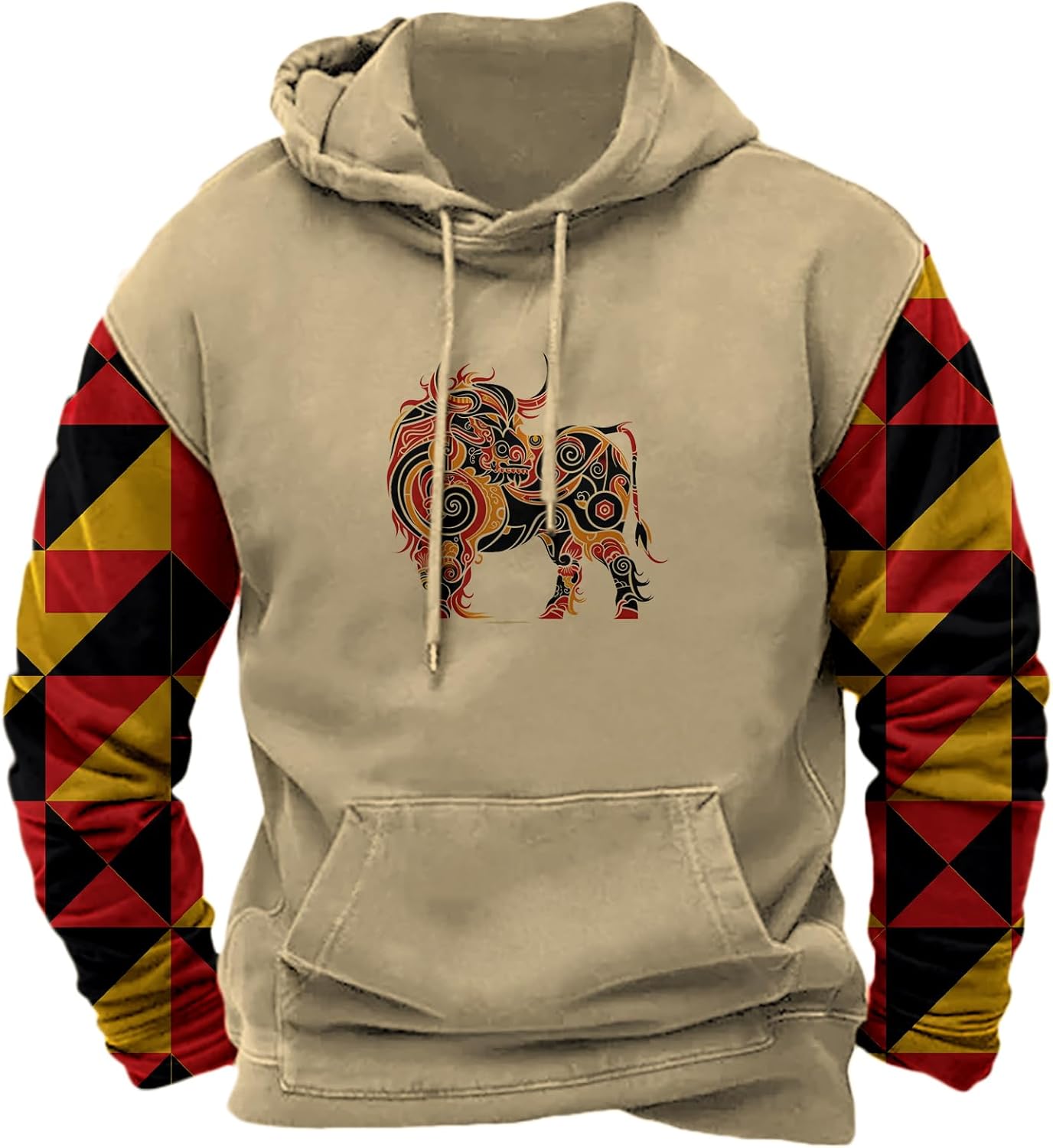 Mens Aztec Cowboy Western Hoodie Ethnic Graphic Sweatshirt for Men Long Sleeve Country Fashion Hooded Pullover Tops