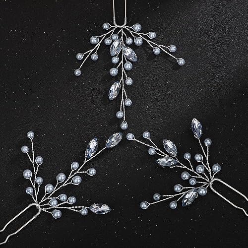 Miniatura 9 de Teyglen Juego de 3 horquillas para el pelo de novia con perlas de cristal, para novia, boda, accesorios para el cabello, hechos a mano, rojo, negro,