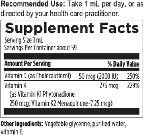 Miniatura 2 de Diario D3+  Una vitamina líquida D y K  Suplemento dietético  2 fl oz (2.0 fl oz)