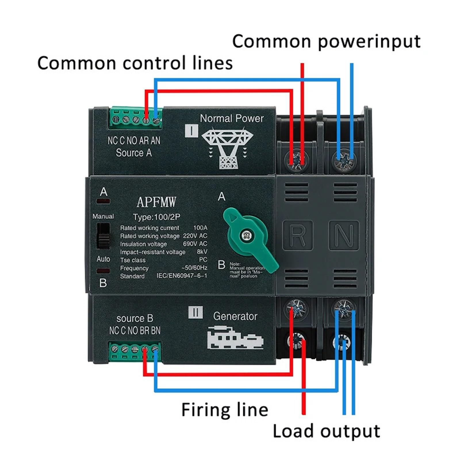 Interruttori di trasferimento automatici a doppia alimentazione Din Rail ATS ininterrotti 63A 100A 50/60HZ HQ 2P 3P 4P 220V