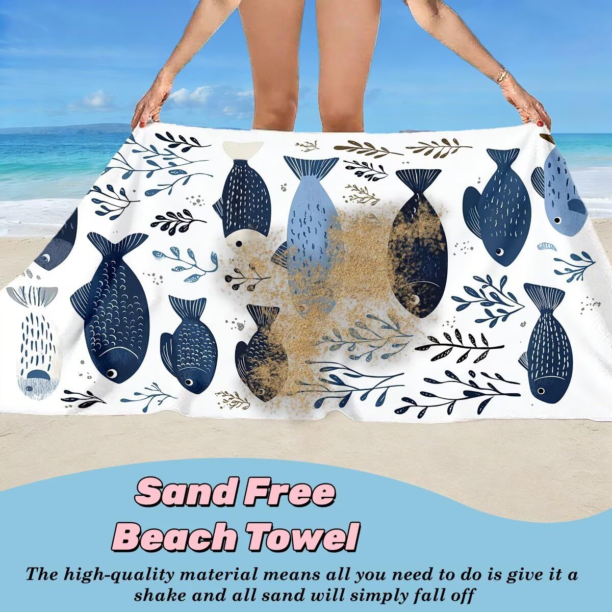 Ręcznik plażowy XXL, 100 x 200 cm, zestaw 2 szt., z mikrofibry, ręcznik plażowy w kształcie ryby, szybkoschnący, do sauny, fitness, bez piasku, ręcznik plażowy, do sauny, duży ręcznik kąpielowy
