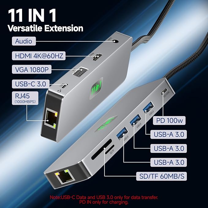 Hub USB C Docking Station 11 en 1 Dual Monitor 4K@60Hz, Ethernet miniatura 2